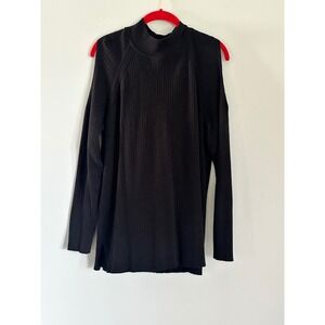 Chico's Cold Shoulder Top Mock Neck Ribbed Knit Long Sleeve Black Size‎ 3